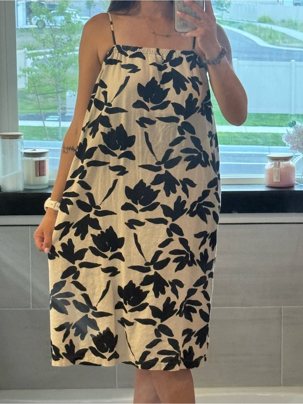 a new day Cream Midi Dress with Black Floral Print